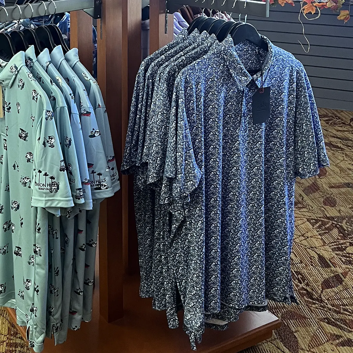 Printed golf polos at the Union Hills golf shop